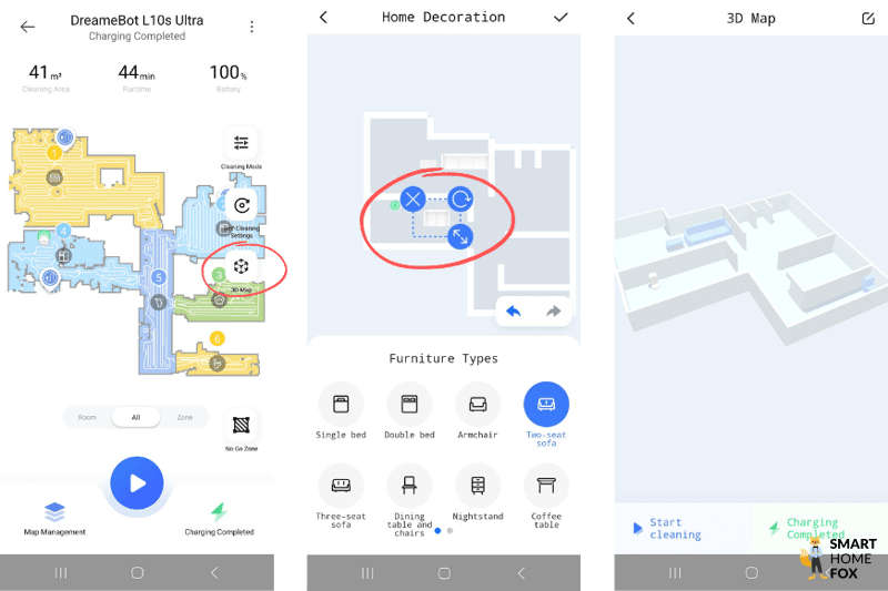 Die Karte des Dreame L10s Ultra wird in der 3D-Ansicht bearbeitet.